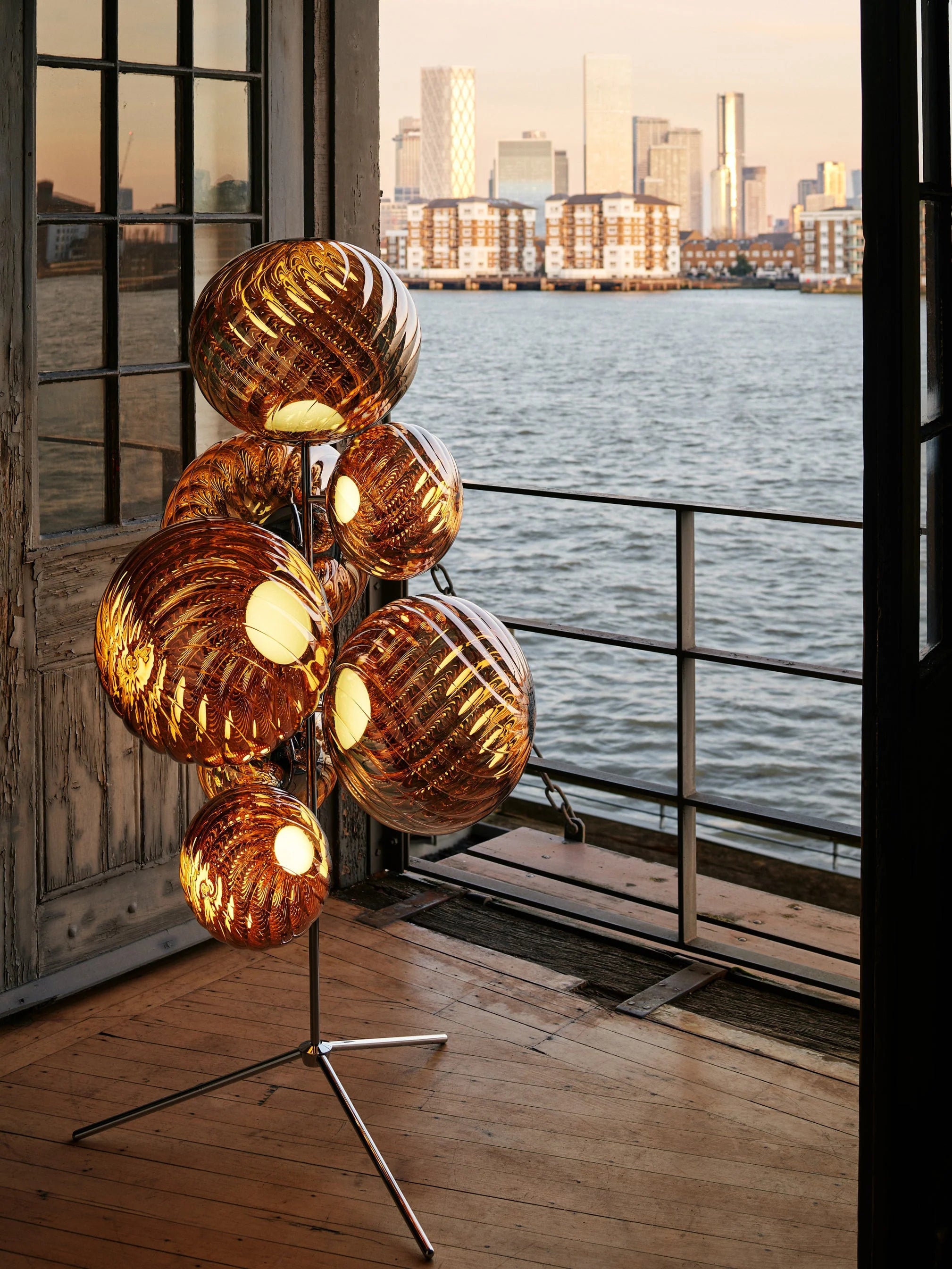 Whirl Floor Chandelier Gold