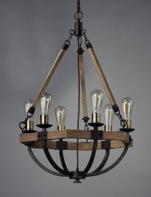 Lodge 6 Light Chandelier Oak/Bronze