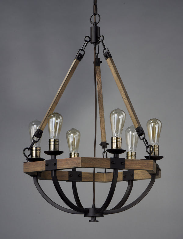 Lodge 6 Light Chandelier Oak/Bronze
