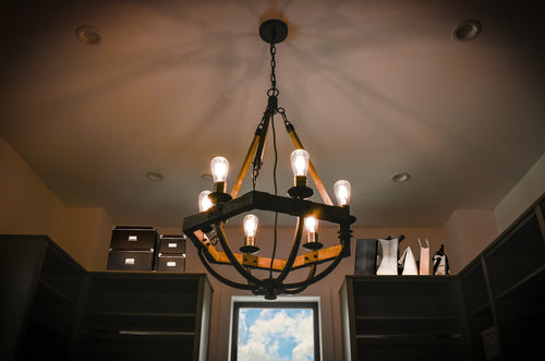 Lodge 6 Light Chandelier Oak/Bronze