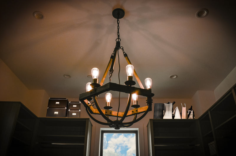 Lodge 6 Light Chandelier Oak/Bronze