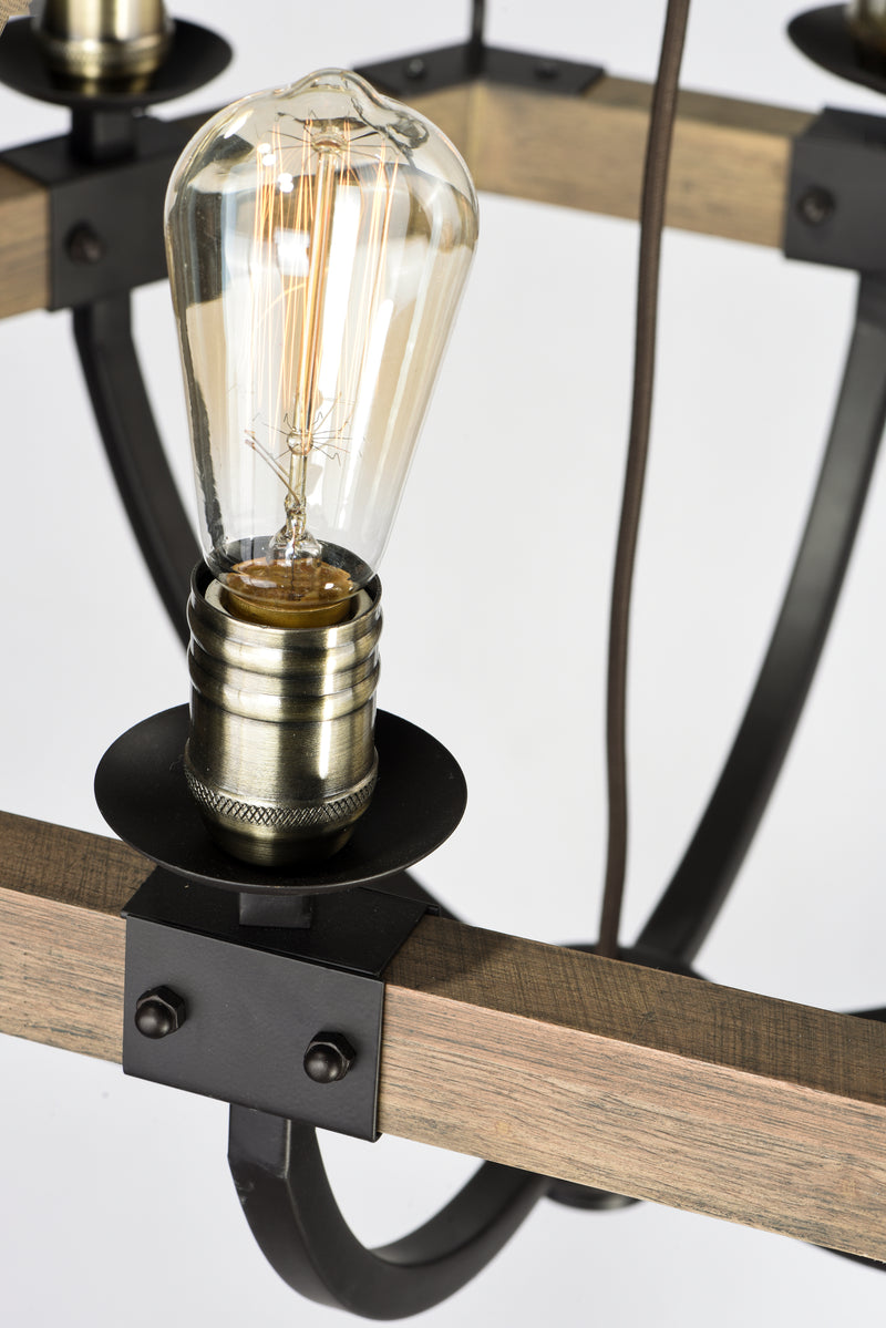 Lodge 6 Light Chandelier Oak/Bronze