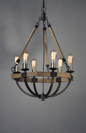 Lodge 6 Light Chandelier Oak/Bronze