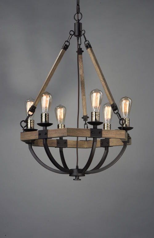 Lodge 6 Light Chandelier Oak/Bronze