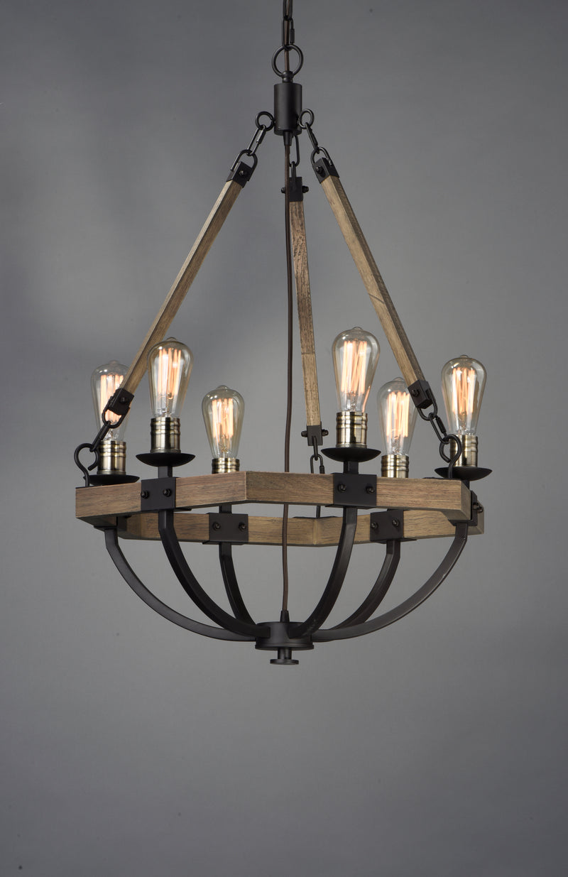 Lodge 6 Light Chandelier Oak/Bronze