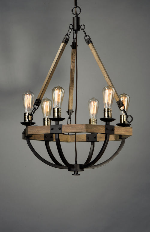 Lodge 6 Light Chandelier Oak/Bronze