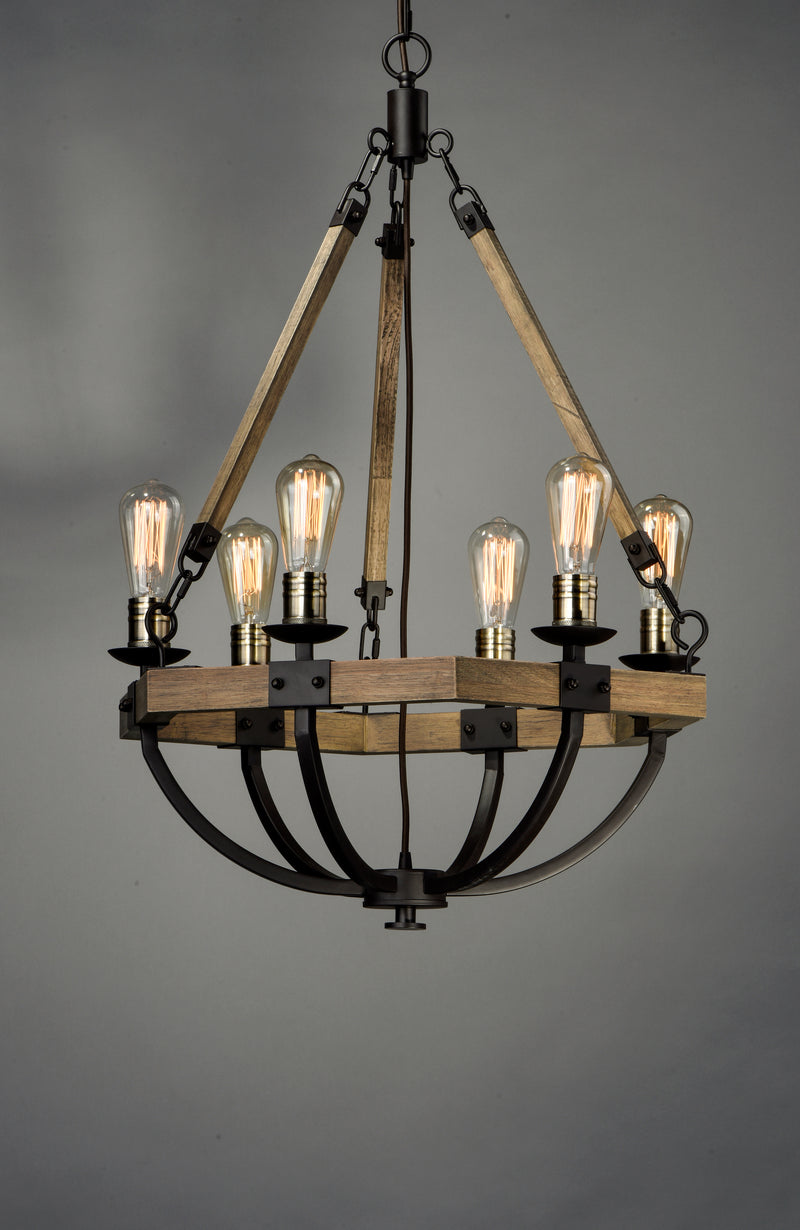 Lodge 6 Light Chandelier Oak/Bronze