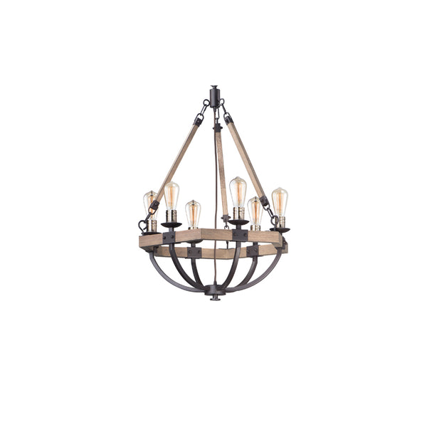 Lodge 6 Light Chandelier Oak/Bronze