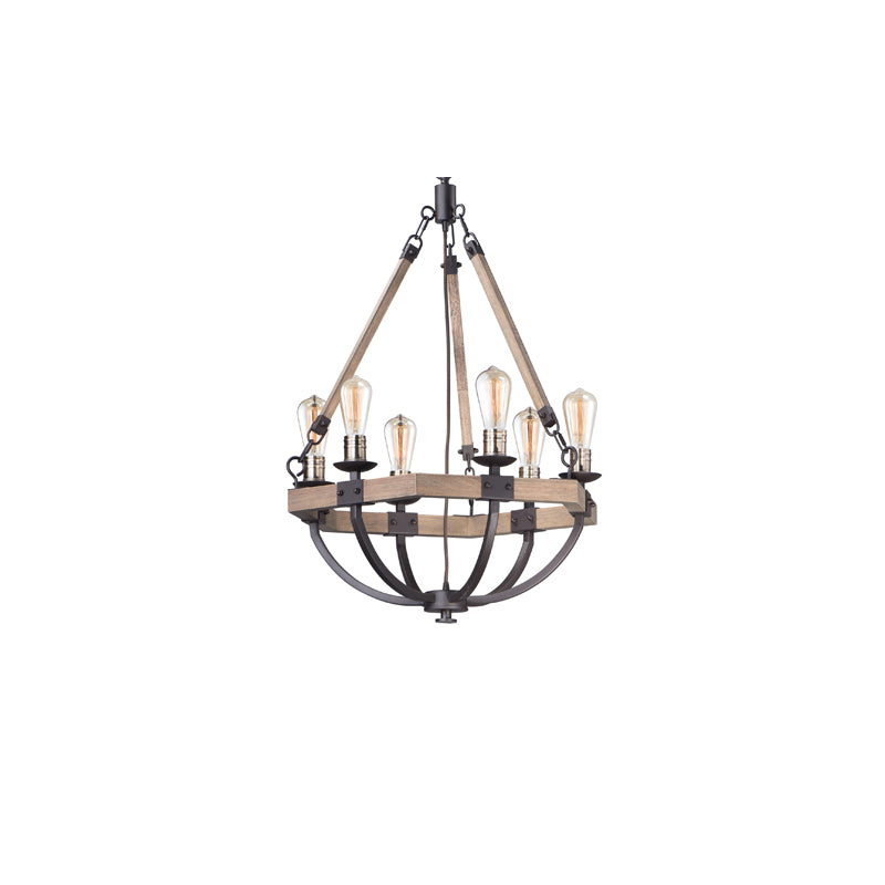 Lodge 6 Light Chandelier Oak/Bronze