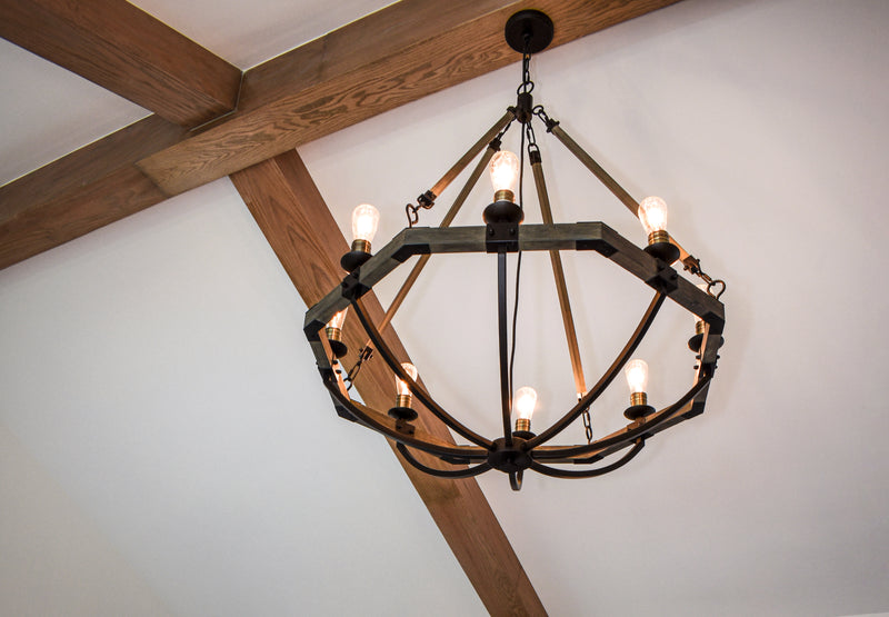 Lodge 8 Light Chandelier Oak/Bronze