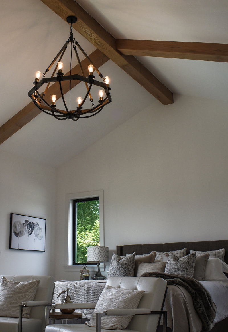 Lodge 8 Light Chandelier Oak/Bronze