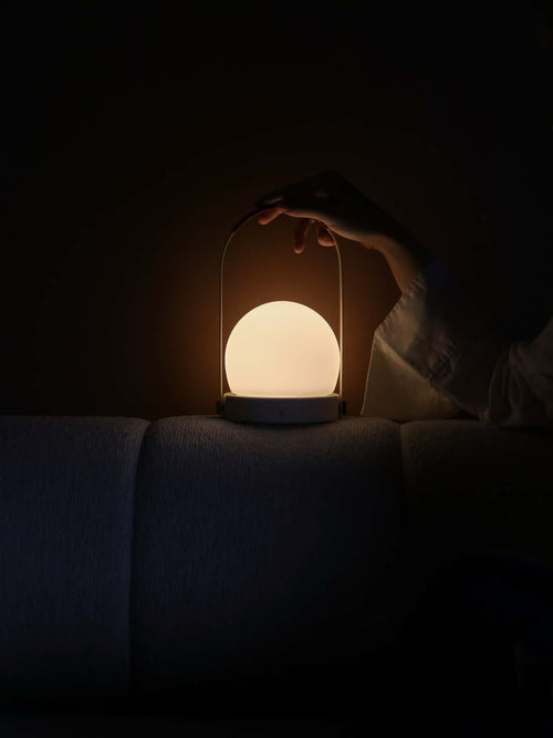 Carrie Portable Table Lamp Leather Handle/Ivory