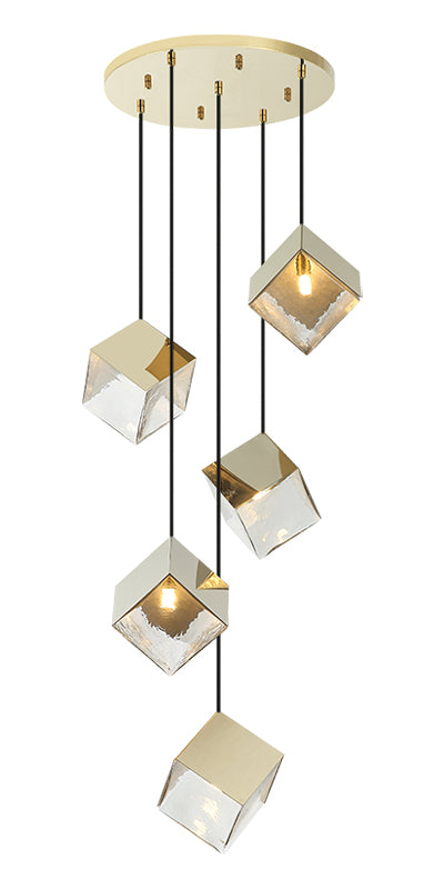 Cube 5 Light Chandelier Gold