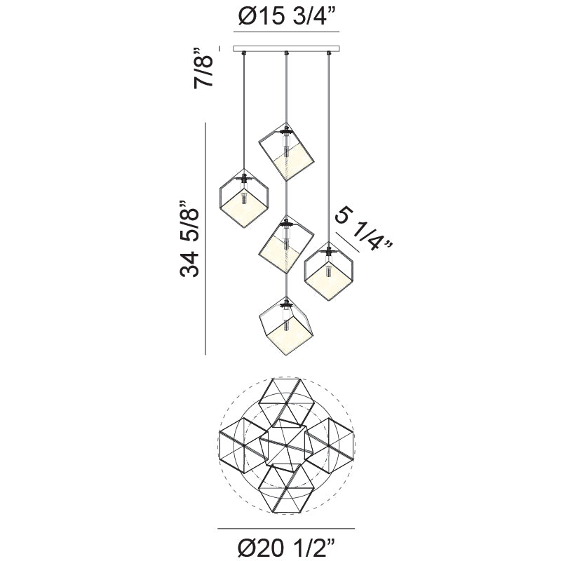 Cube 5 Light Chandelier Gold