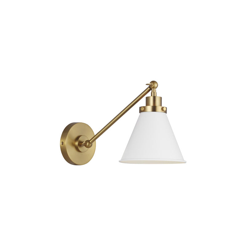 Wellfleet Single Arm Cone Task Sconce White Brass