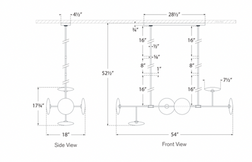 Calvino Large Linear Chandelier Brass