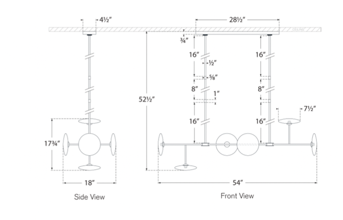 Calvino Large Linear Chandelier Brass