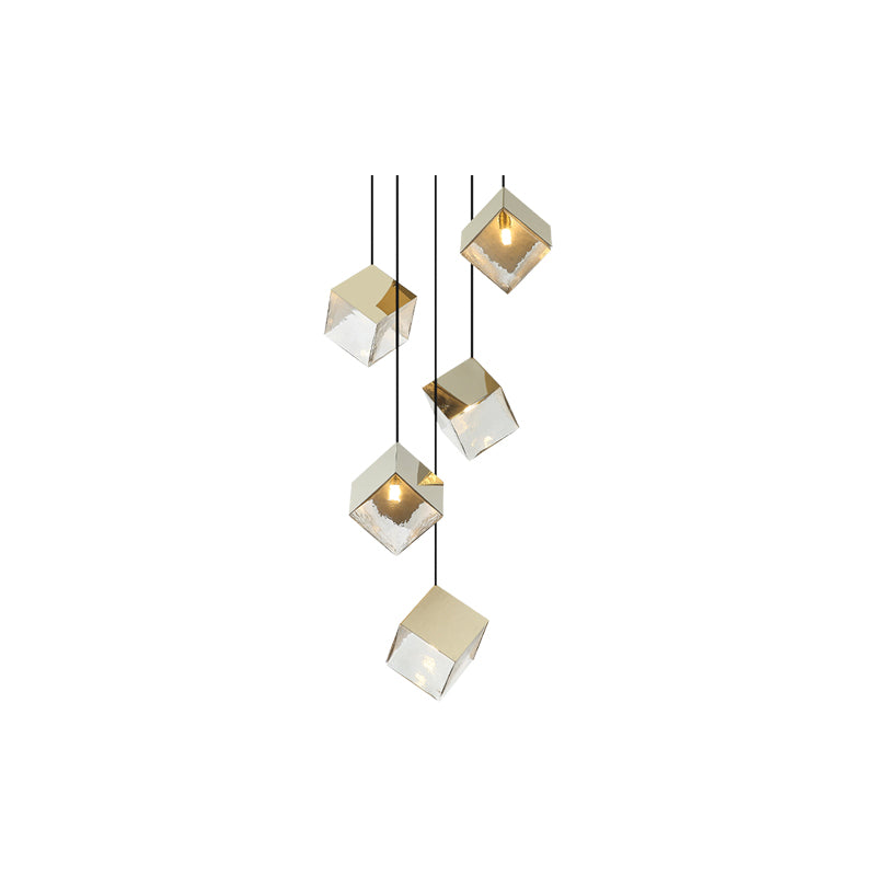 Cube 5 Light Chandelier Gold