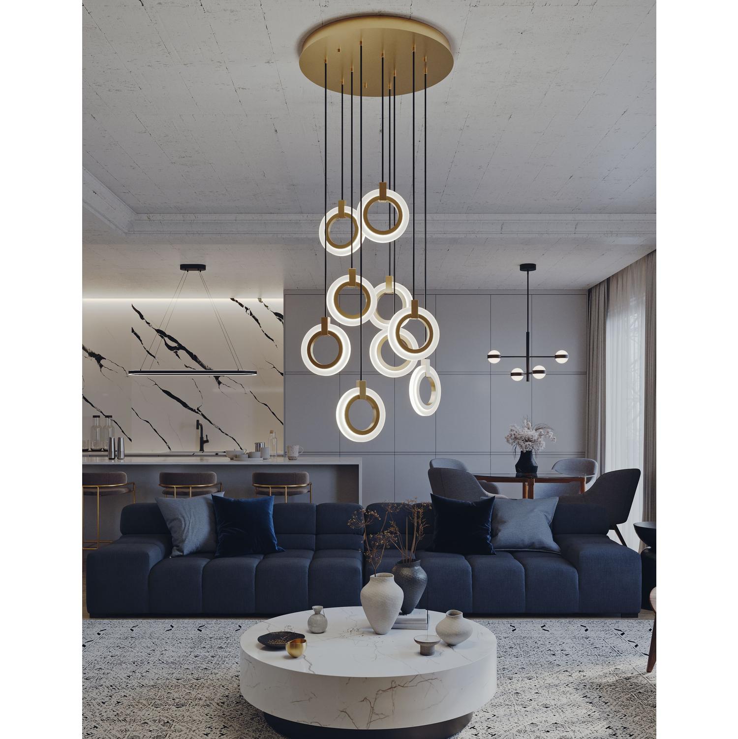 Halo 9 Round Pendant Brass