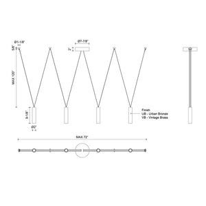 Mason 4 Lineal Pendant Brass