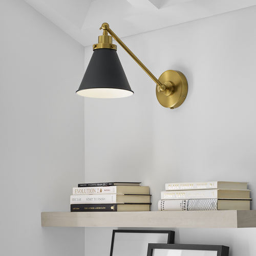 Wellfleet Single Arm Cone Task Sconce Black Brass